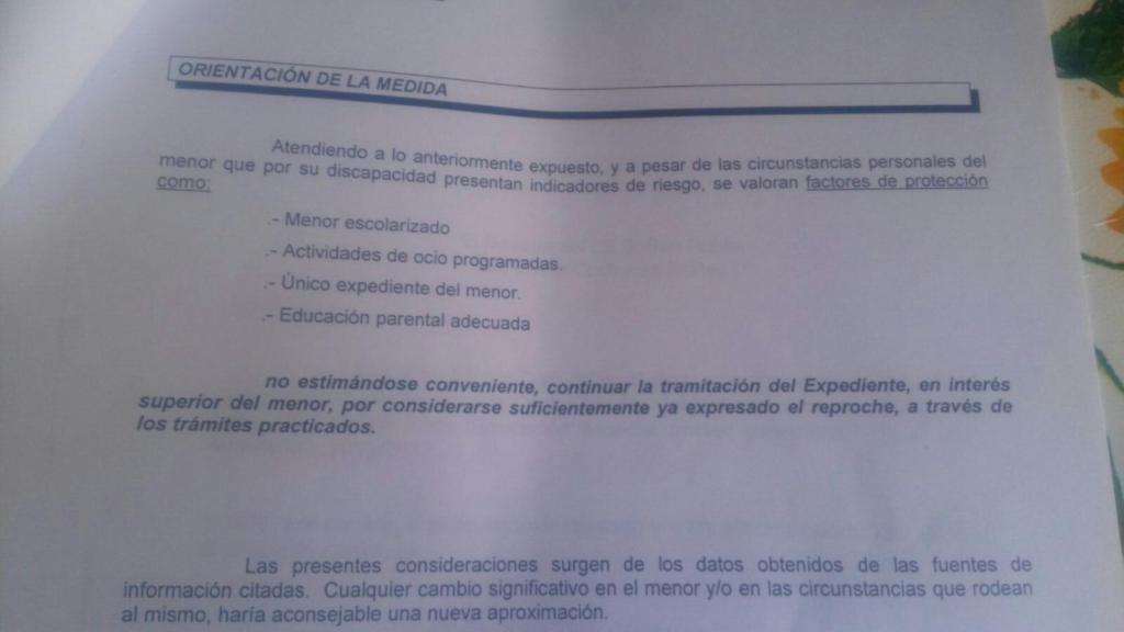 Fragmento de la recomendación de los técnicos judiciales que aconsejaron cerrar el expediente