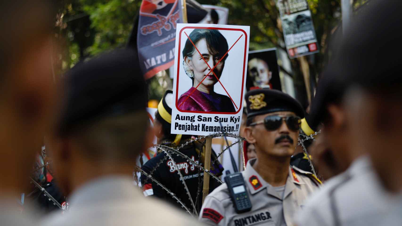 Una protesta en Jacarta, Indonesia, frente a la embajada de Birmania.