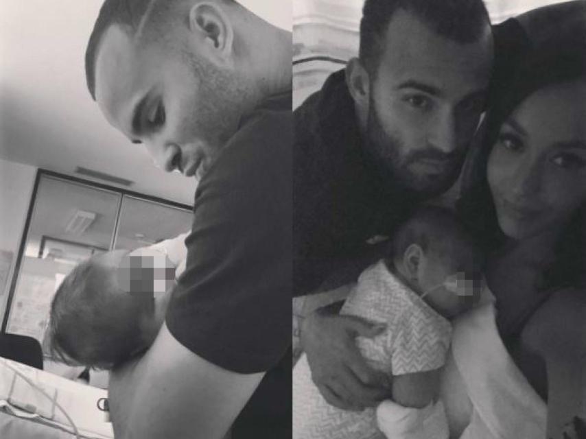 Jesé y Aurah con su bebé en brazos.