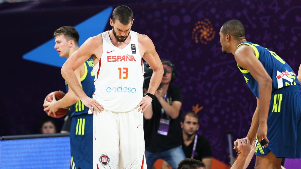 Marc Gasol apesadumbrado durante el partido contra Eslovenia.