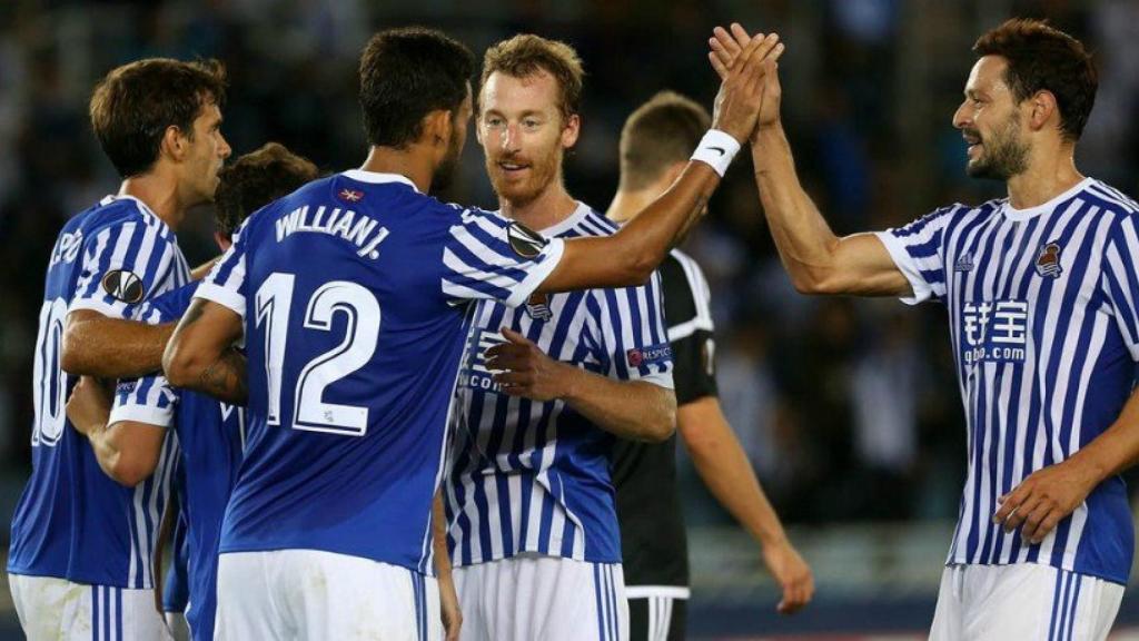 La Real Sociedad celebra un gol. Foto Twitter (@RealSociedad)