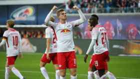 Timo Werner celebrando su último gol con el Leipzig. Foto: Twitter (@RBLeipzig_EN)