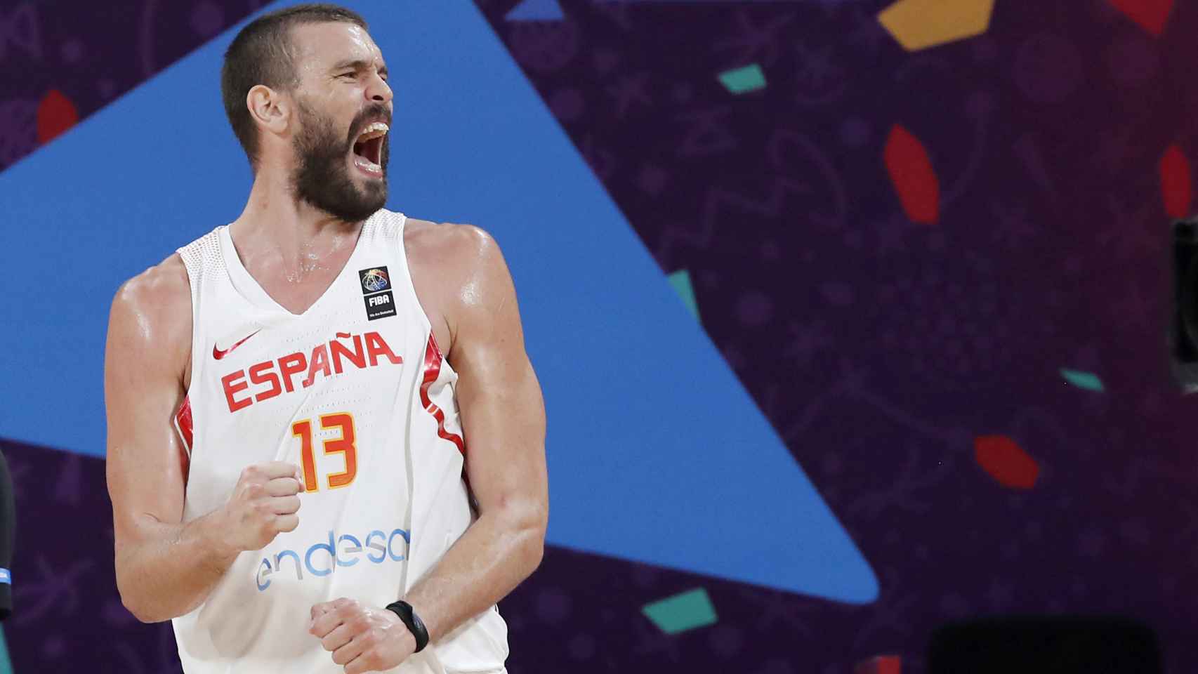Marc Gasol celebrando una canasta contra Rusia en el Eurobasket.