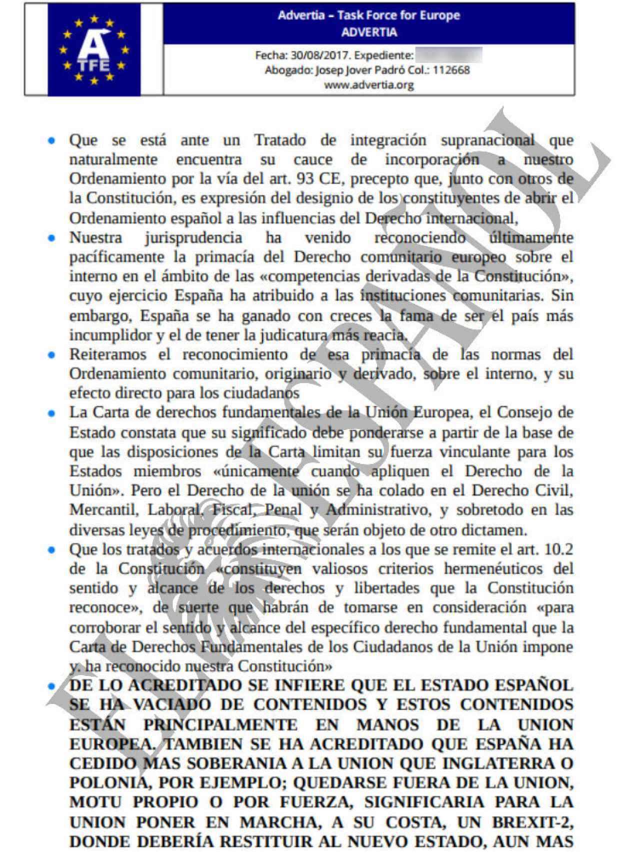 Conclusiones del informe jurídico que compara la situación de Cataluña con el Brexit.