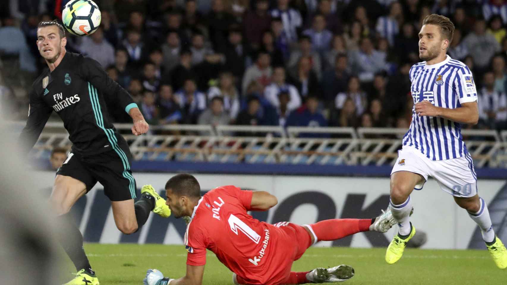 Bale, en el momento en el que marca en Anoeta el pasado domingo.