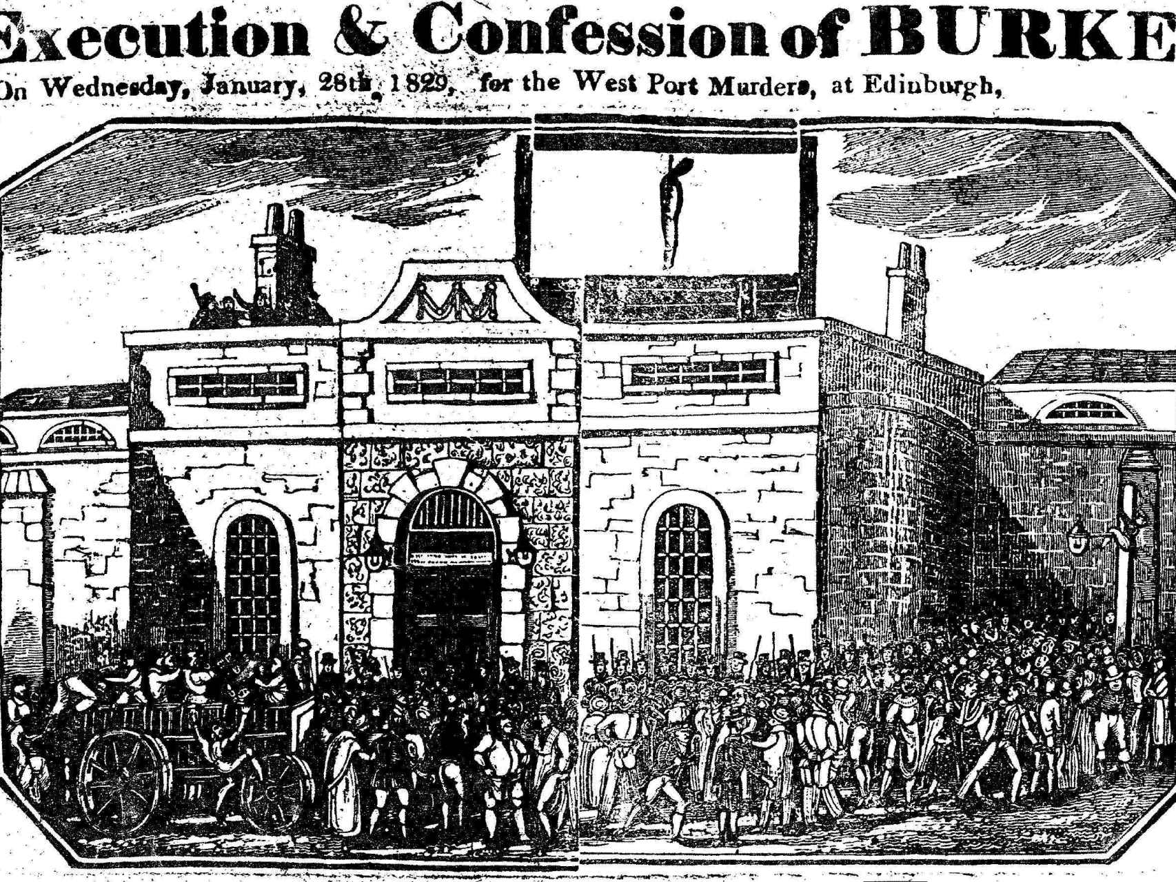 Ilustración de la ejecución de William Burke el 28 de enero de 1829 en Edimburgo.