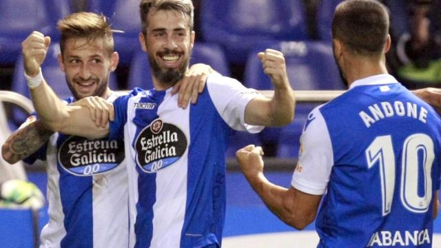 Ljuisinho celebra su tanto ante el Alavés.