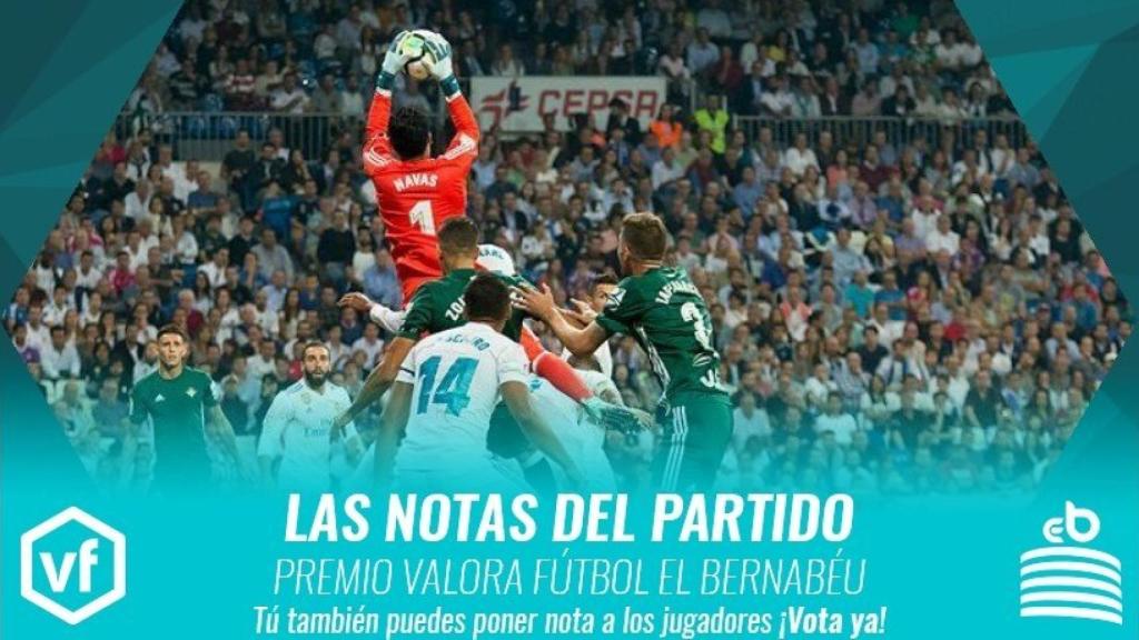 Las notas del Real Madrid - Real Betis para el Premio Valora Fútbol El Bernabéu