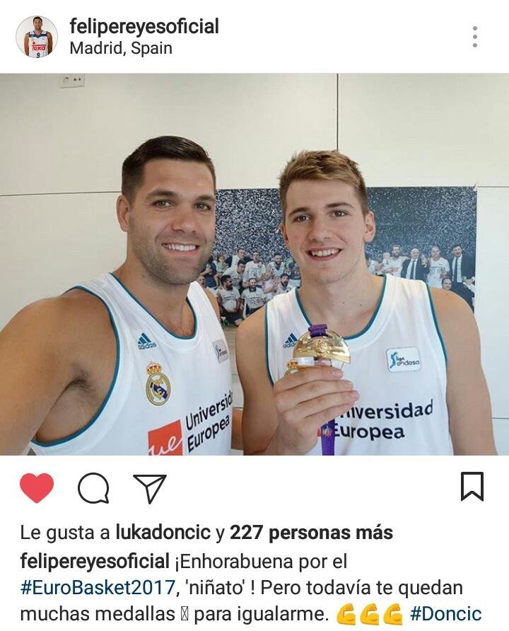 Felipe Reyes y Doncic. Foto Instagram (@felipereyesoficial)