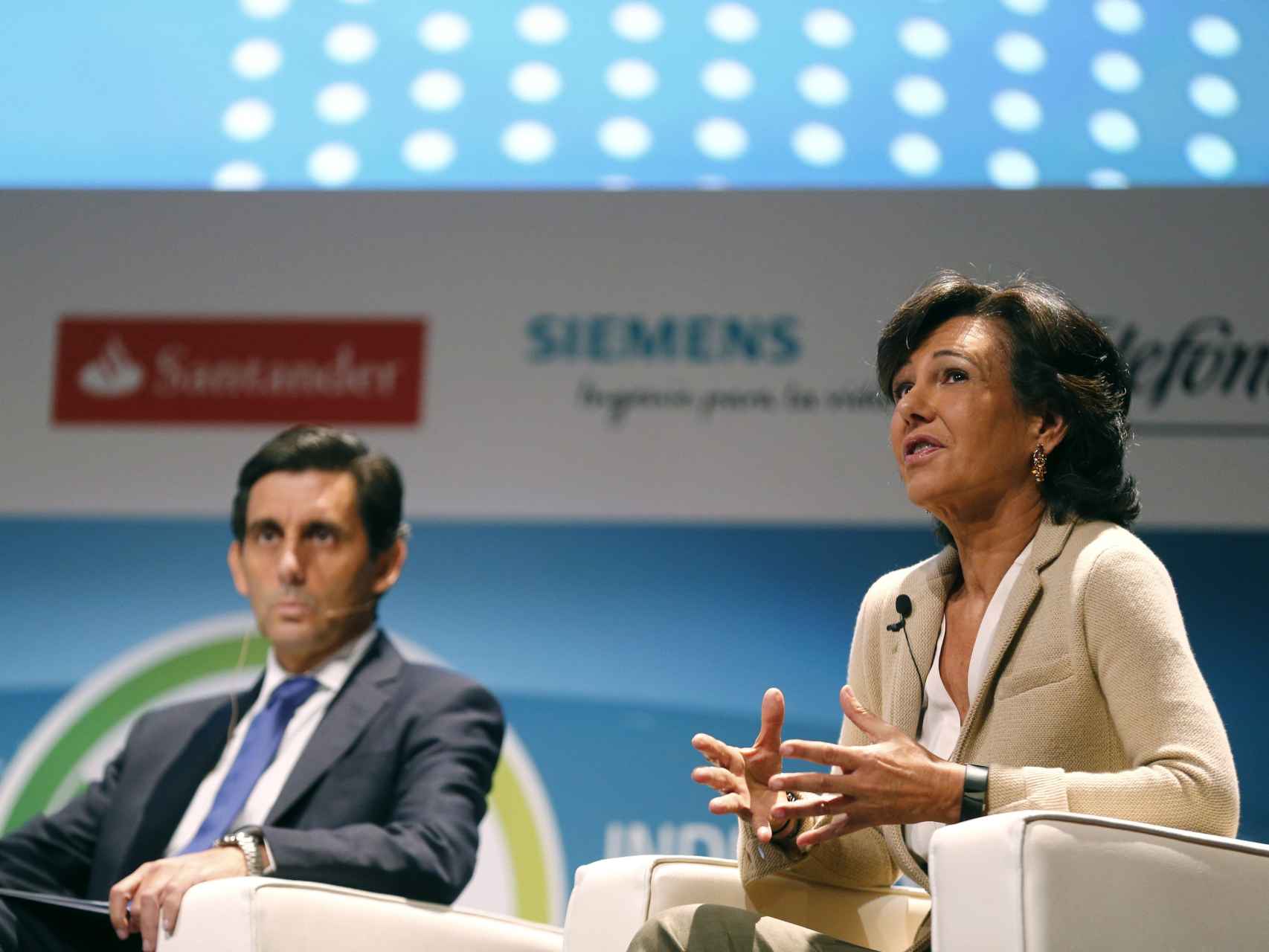 José María Álvarez Pallete, presidente de Telefónica y Ana Botín, presidenta del Santander