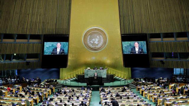 El ministro de Exteriores norcoreano durante su intervención