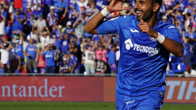 Ángel Rodríguez celebra su segundo gol ante el Villarreal.