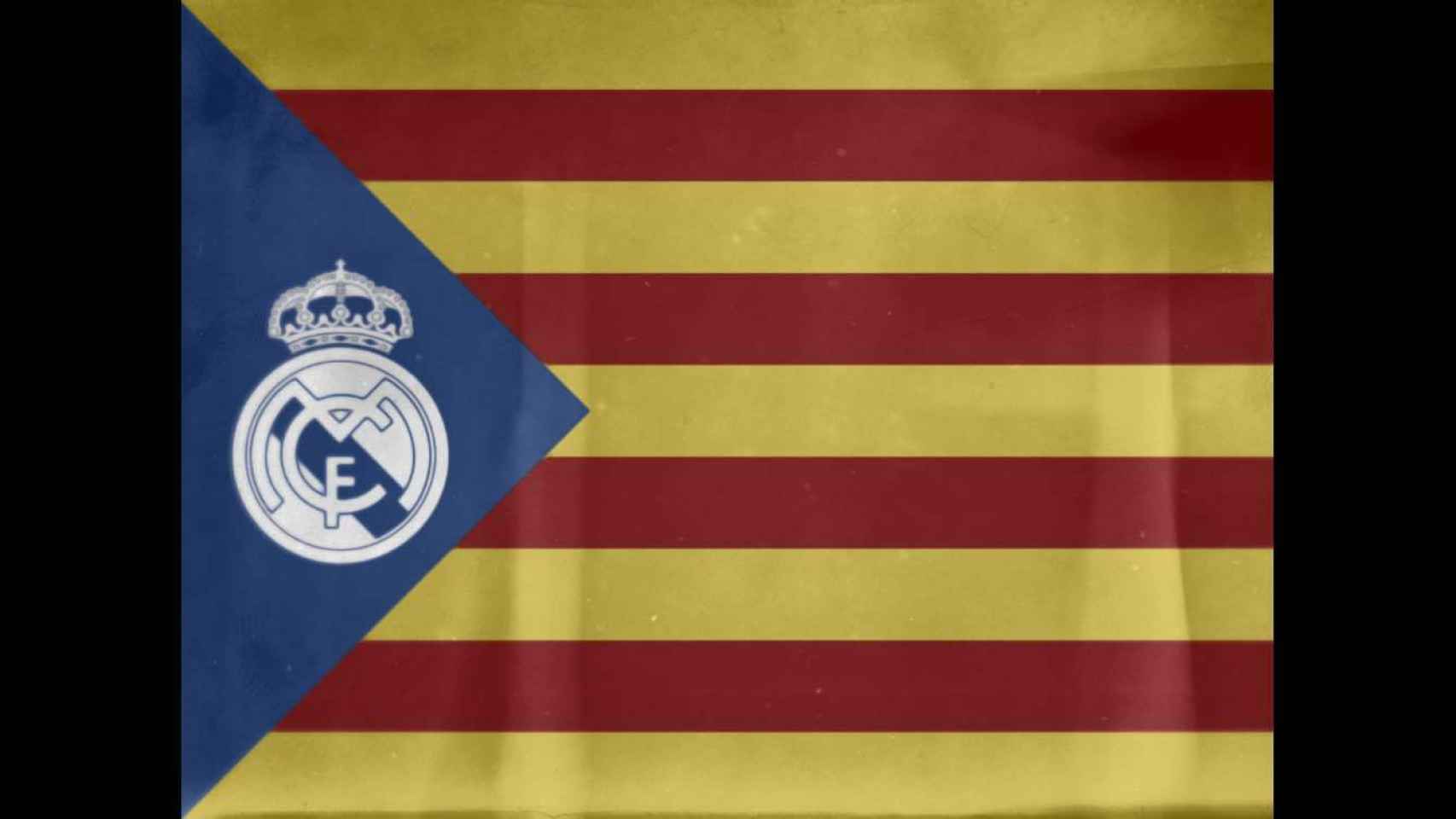 La bandera estalada independentista con el escudo del Real Madrid
