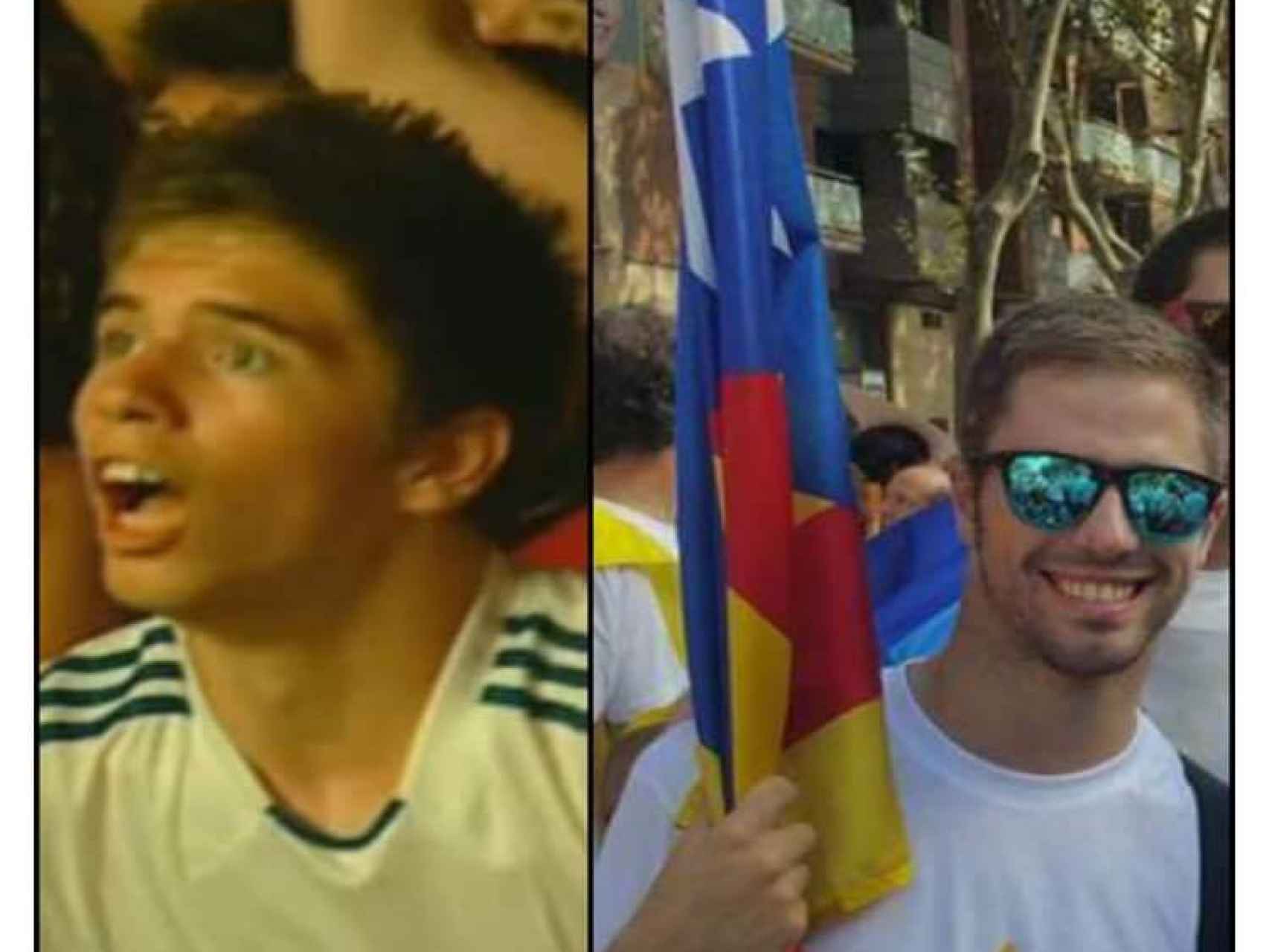 7 años de diferencia entre la foto de la izquierda, cuando Sergio era forofo de La Roja, y la derecha, ya reconocido independentista