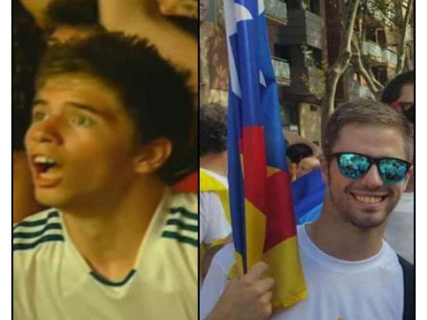 7 años de diferencia entre la foto de la izquierda, cuando Sergio era forofo de La Roja, y la derecha, ya reconocido independentista
