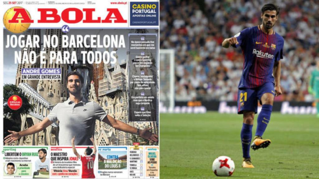 La primera plana del periódico portugués A Bola y André Gomes