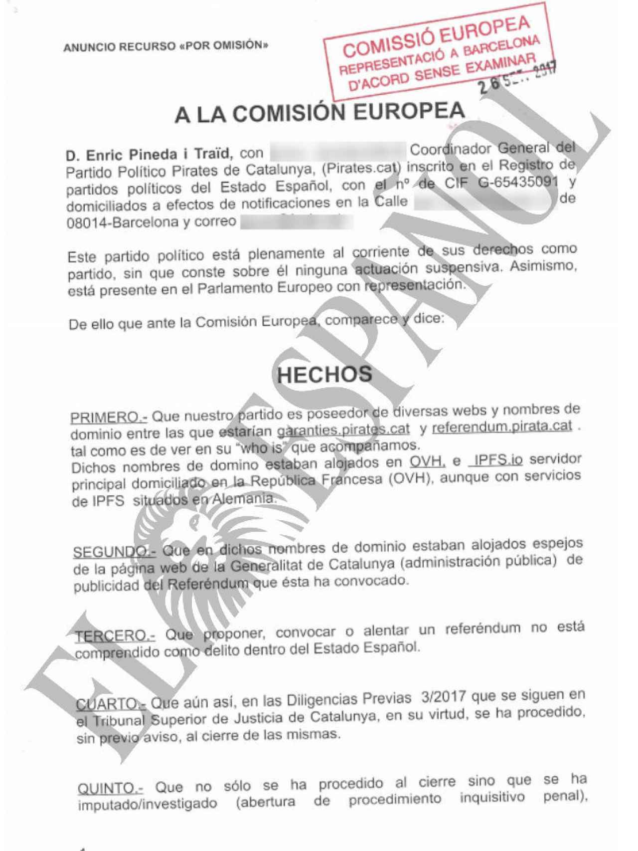 Fragmento del documento presentado ante la Comisión Europea.