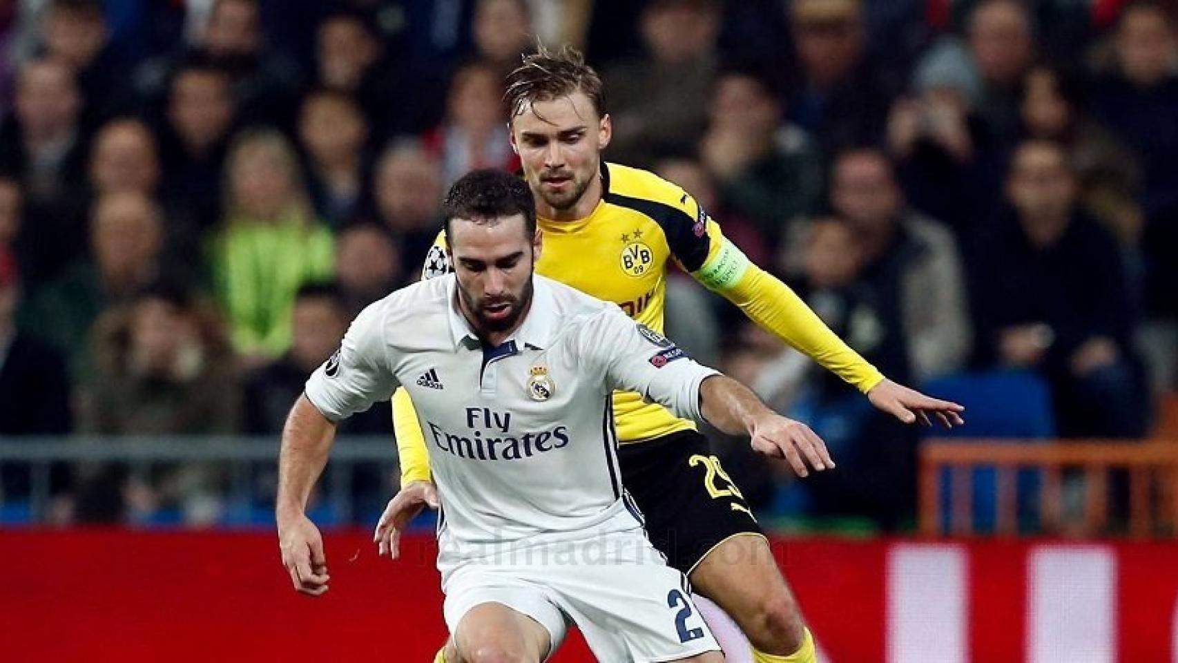 Carvajal en el partido ante el Dortmund