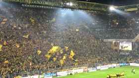 La Muralla Amarilla tras un partido del Dortmund. Foto: Twitter (@bvb)