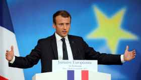 El presidente francés, durante su discurso en el anfiteatro de la Sorbona