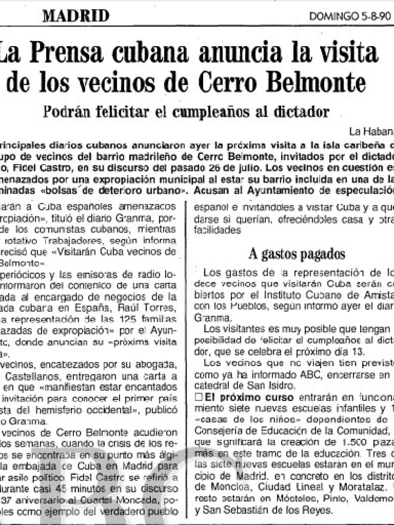 La prensa cubana hablaba de Cerro Belmonte y el diario ABC se hacía eco