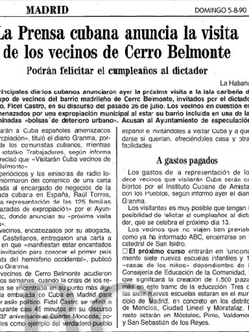 La prensa cubana hablaba de Cerro Belmonte y el diario ABC se hacía eco