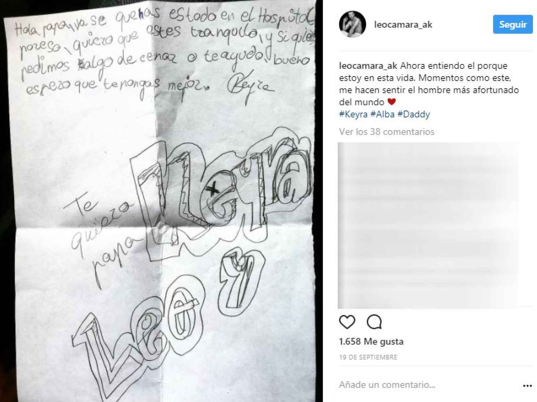 Captura de la carta de su hija pequeña, Keyra.