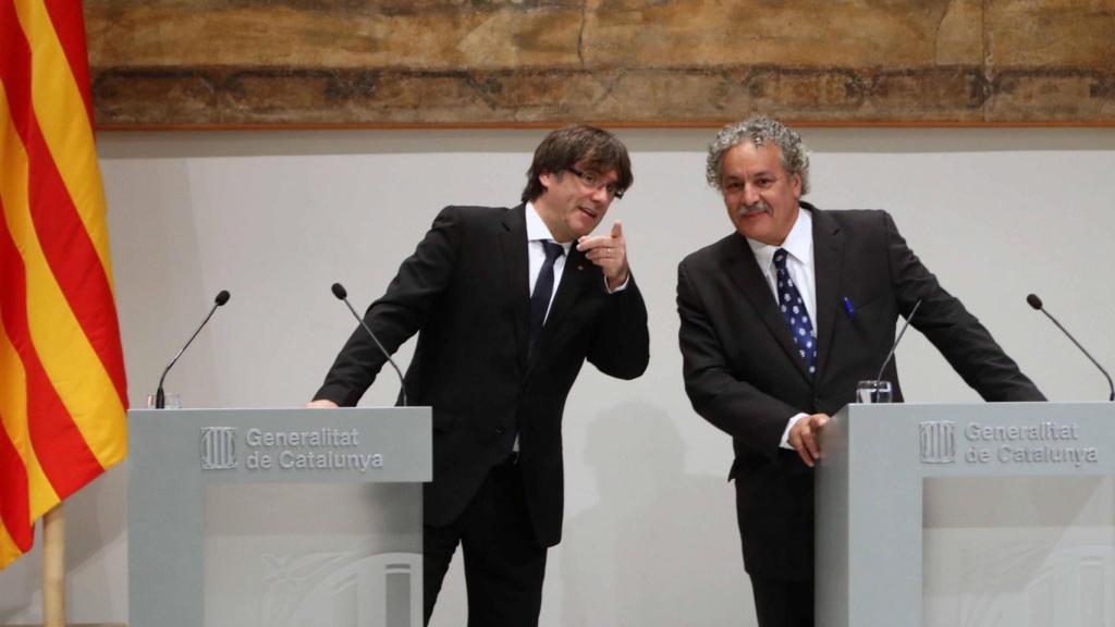 Puigdemont y Galai, en su rueda de prensa del 4 de septiembre.