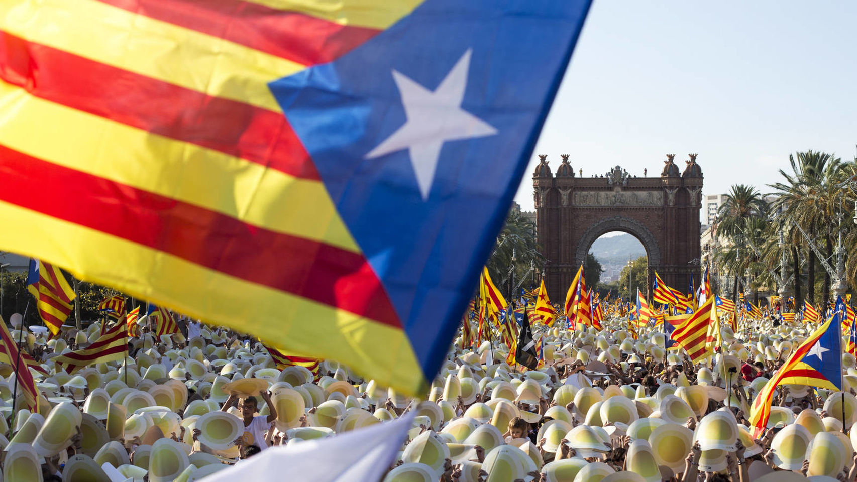 Una 'senyera' en una manifestación por la independencia de Cataluña.