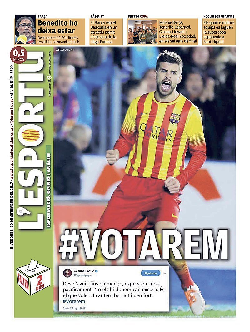 El diario catalán L'Esportiu se alía con Piqué y desafía a España