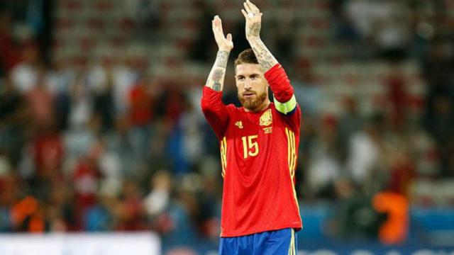 Sergio Ramos en un partido con la Selección