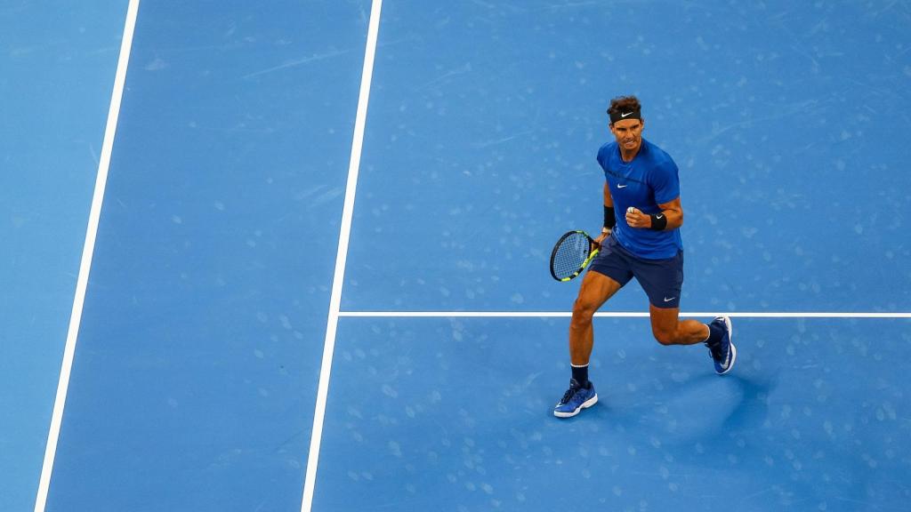 Nadal, celebrando un punto ante Pouille en Pekín.