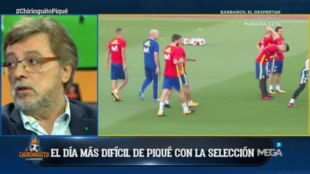 Damián, en El Chiringuito hablando de Piqué y la Selección. Foto: Twitter (@elchiringuitotv)