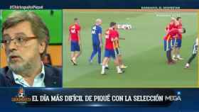 Damián, en El Chiringuito hablando de Piqué y la Selección. Foto: Twitter (@elchiringuitotv)