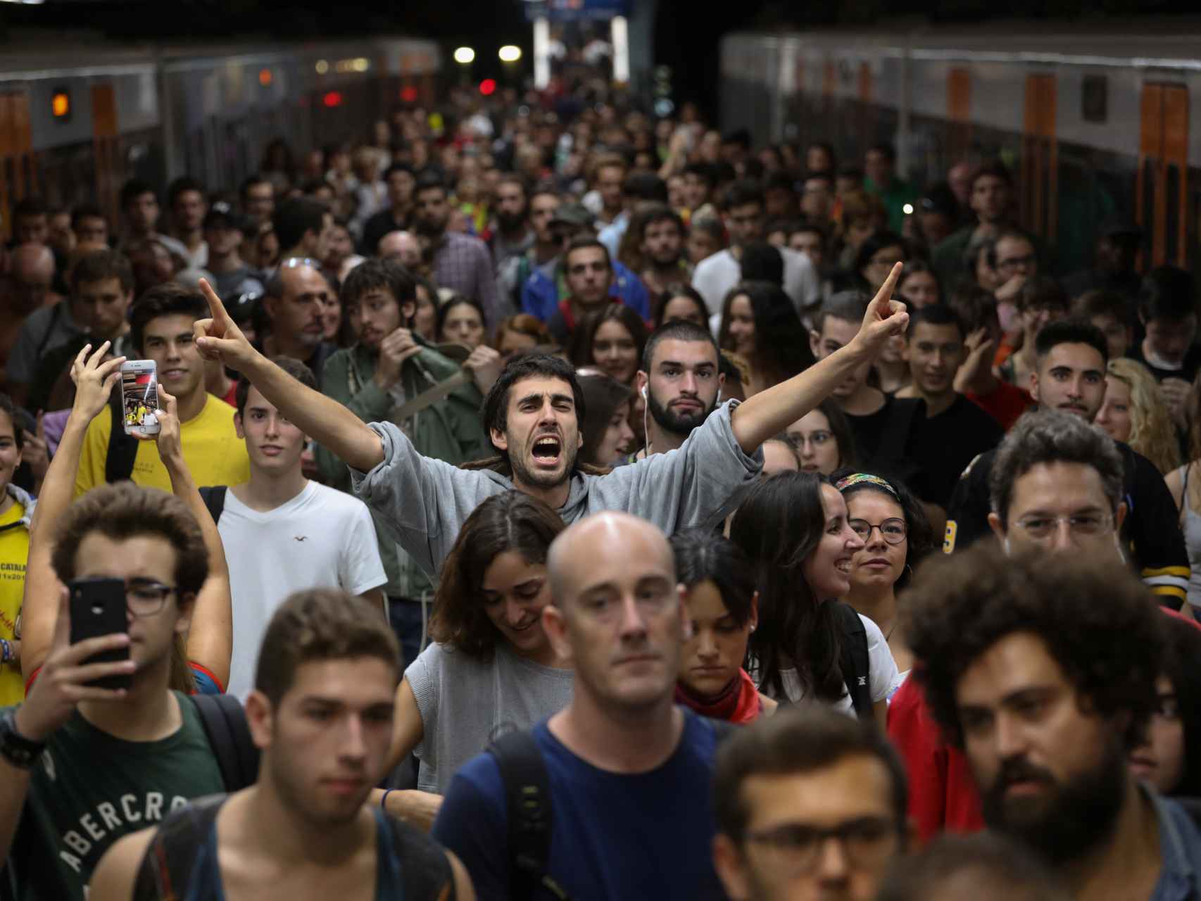 Manifestantes en Barcelona este 3 de octubre.