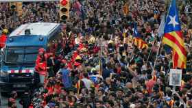 Un momento de la manifestación de este martes en Barcelona.