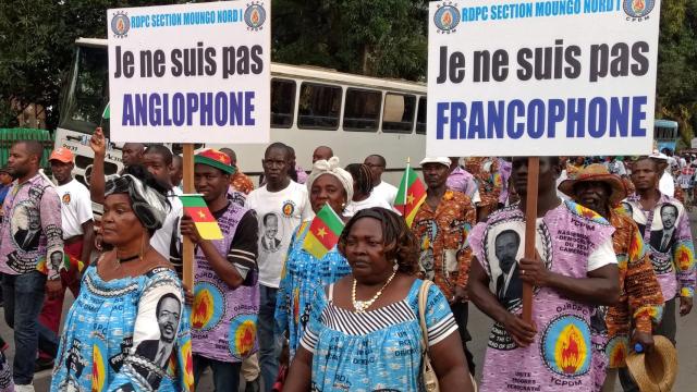 Manifestantes contra la independencia o la autonomía para las regiones anglófonas, en Douala.