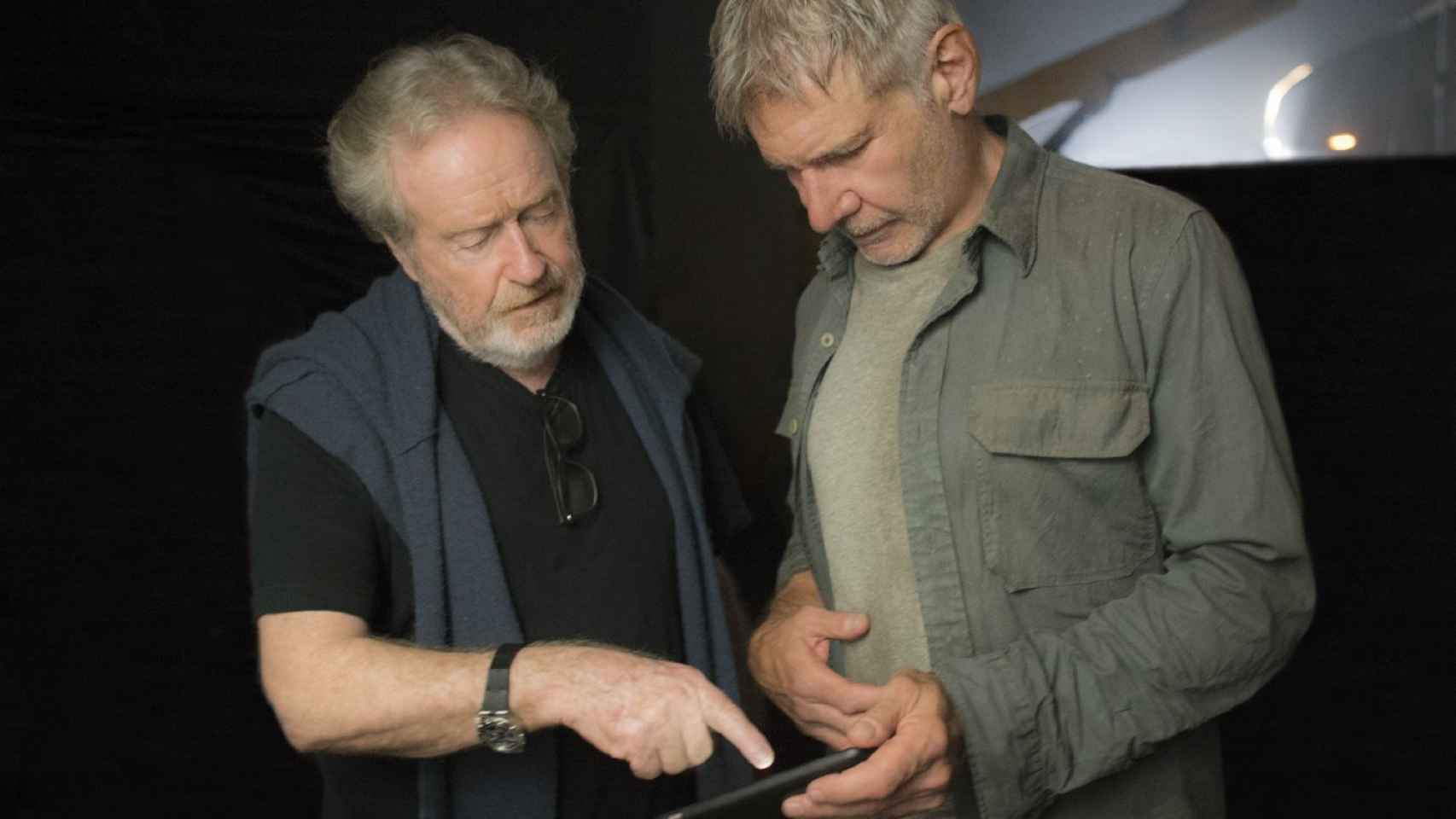 Con Ridley Scott durante el rodaje de Blade Runner 2049.