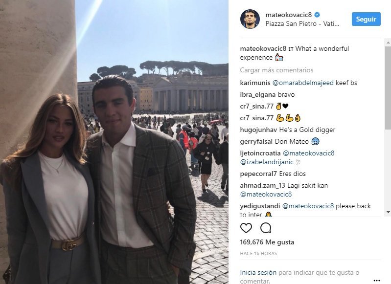 Pantallazo Mateo Kovacic y su mujer. Foto Instagram (@mateokovacic8)