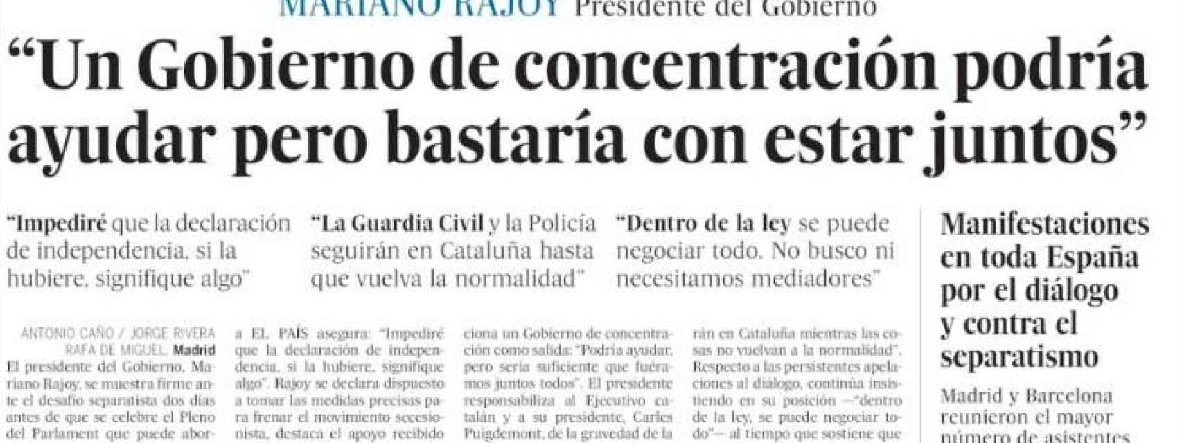 Imagen de la portada impresa de 'El País' de este domingo.