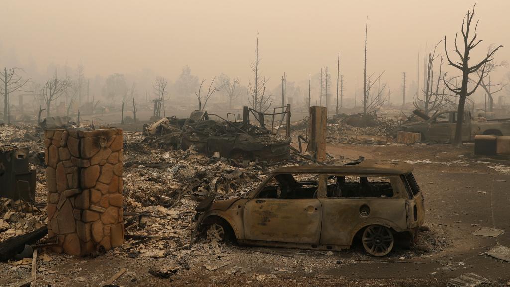 Un barrio destruido por el incendio.