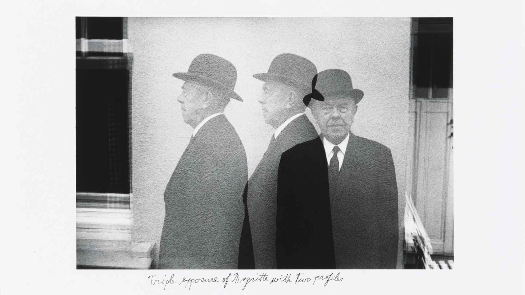 Triple Exposure of Magritte with Two Profiles, Duane Michals (1965)  (Succession of Michals Duane).