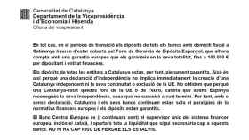 Documento enviado por la Generalitat a sus delegaciones en el exterior. Foto: Europa Press