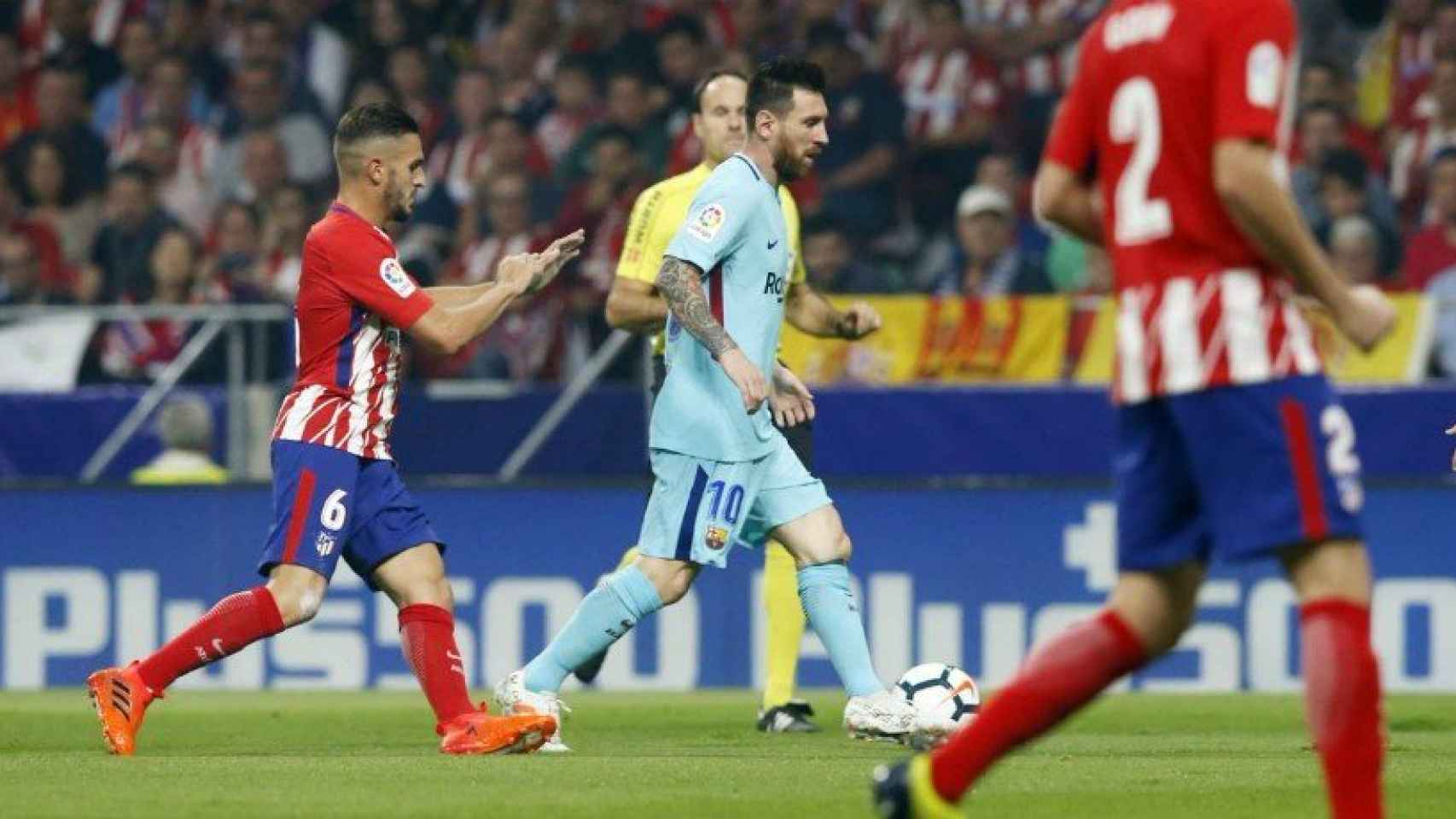 Messi, contra el Atleti. Foto Twitter (@FCBarcelona)