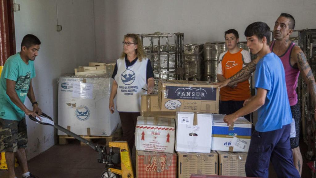 Varios voluntarios trabajando en el Banco de Alimentos de Córdoba.