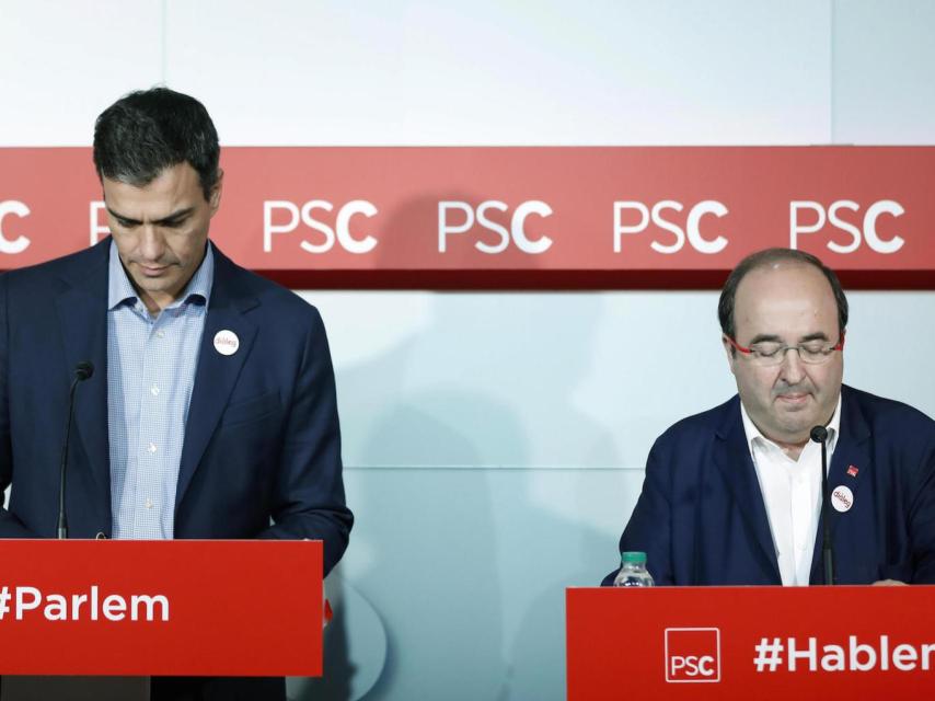 Pedro Sánchez y Miquel Iceta, en su última comparecencia conjunta, la semana pasada en Barcelona.