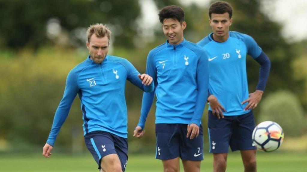 Eriksen, Son y Alli en un entrenamiento con el Tottenham. Foto: tottenhamhotspur.com