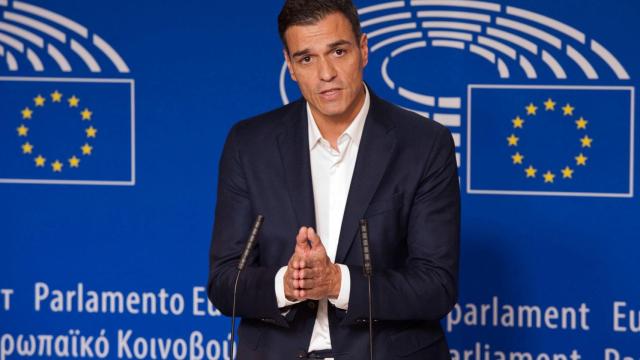 Pedro Sánchez, durante su comparecencia en la Eurocámara