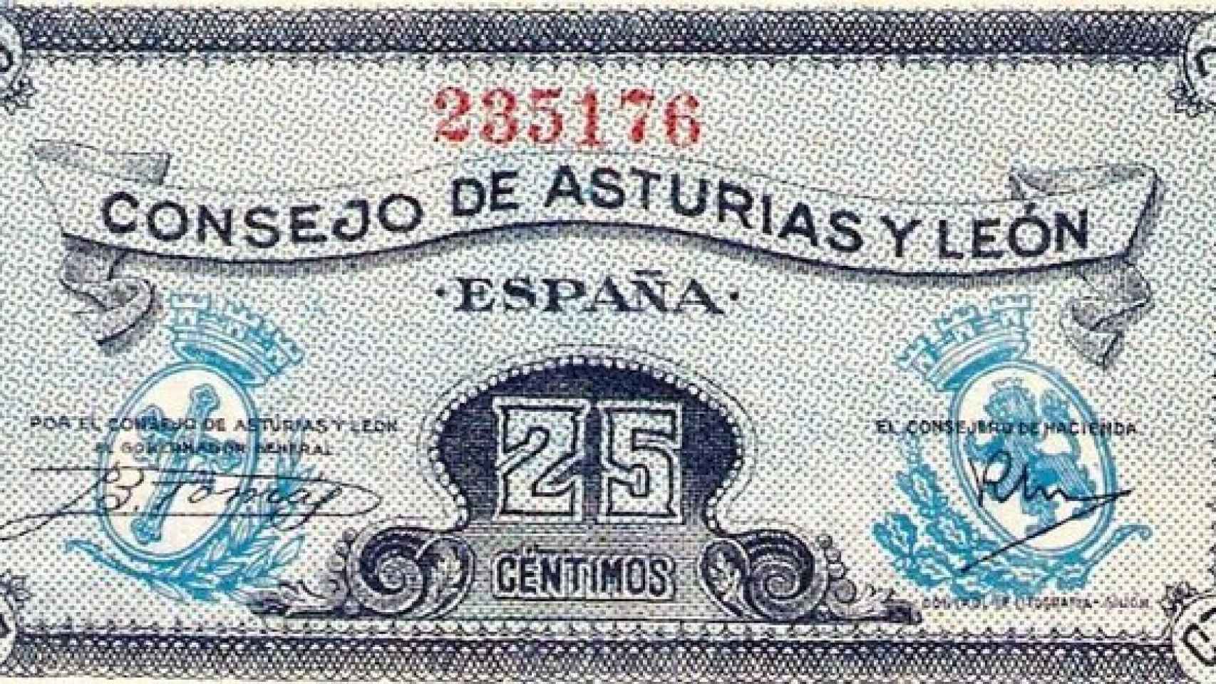 Billete impreso por el Consejo Soberano de Asturias y León