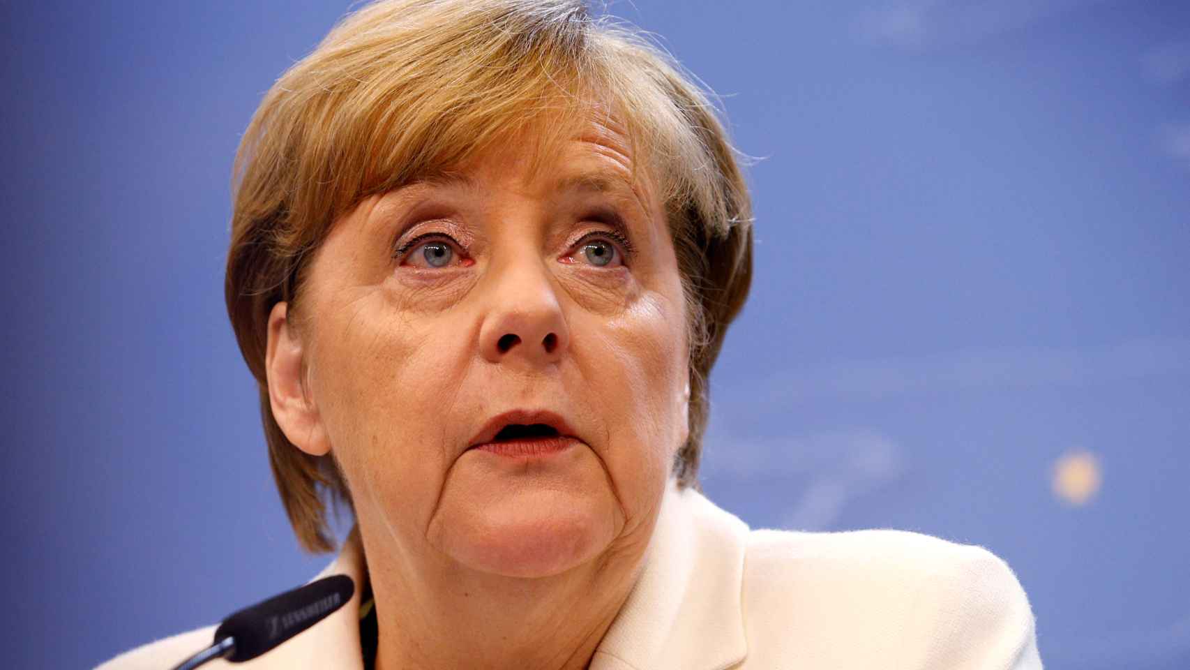 La canciller Merkel, durante su rueda de prensa en Bruselas
